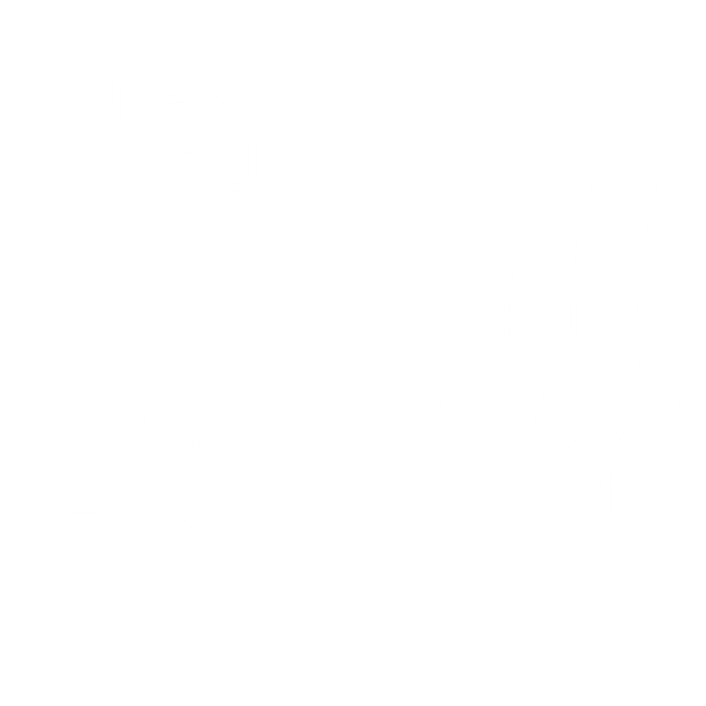 Diagram showing mineral buildup on hair due to hard water
